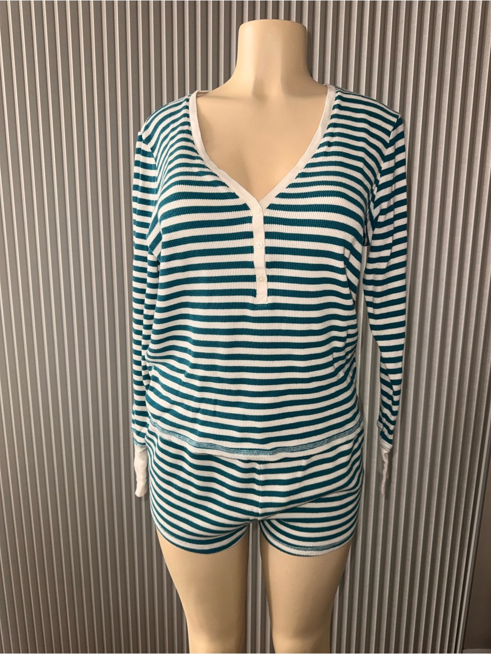 Victoria’s Secret Striped Teal & White Women's Henley Sleep Set